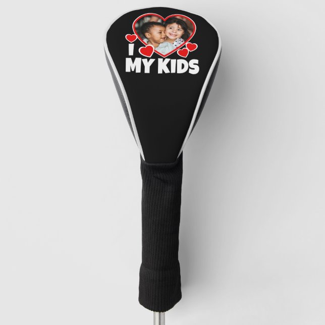 I Heart My Kids Personalized Photo Golf Head Cover (Front)