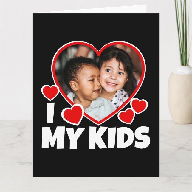I Heart My Kids Personalized Photo Greeting Card (Front)