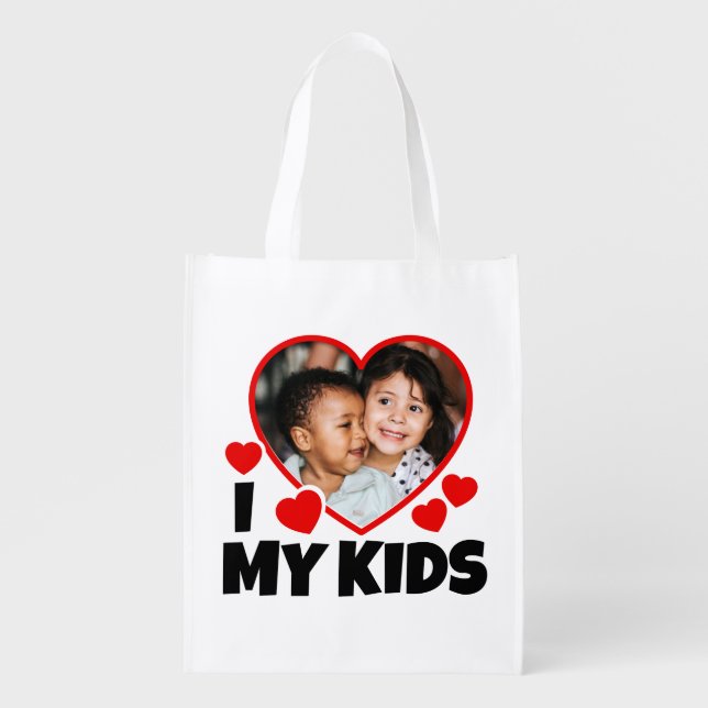 I Heart My Kids Personalized Photo Grocery Bag (Front)