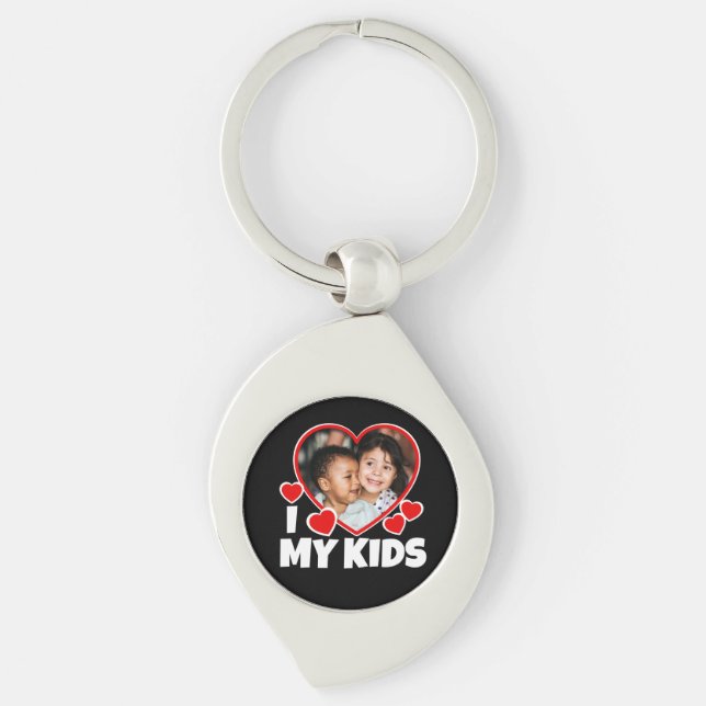 I Heart My Kids Personalized Photo Metal Keychain (Front)