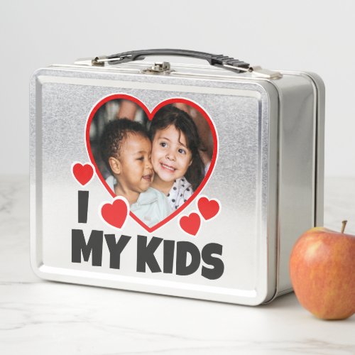 I Heart My Kids Personalized Photo Metal Lunch Box