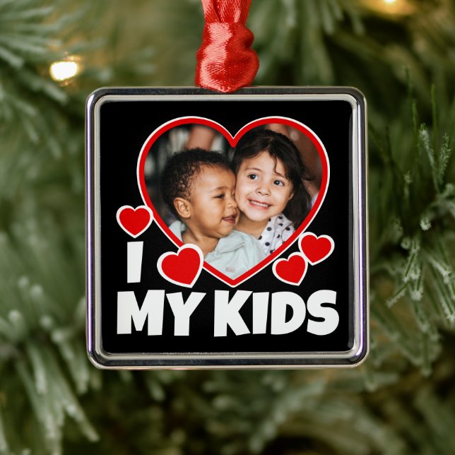 I Heart My Kids Personalized Photo Metal Ornament (Tree)