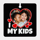 I Heart My Kids Personalized Photo Metal Ornament (Back)