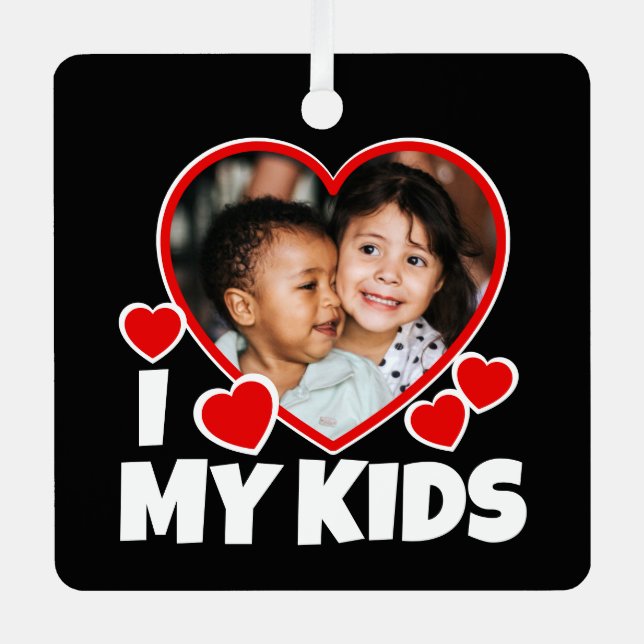I Heart My Kids Personalized Photo Metal Ornament (Front)