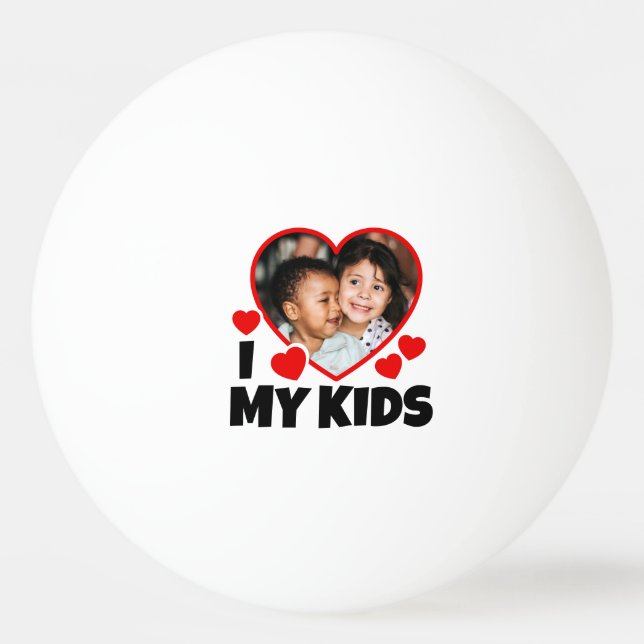I Heart My Kids Personalized Photo Ping Pong Ball (Front)