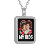 I Heart My Kids Personalized Photo Silver Plated Necklace (Front Left)