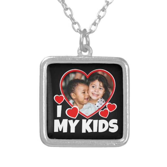 I Heart My Kids Personalized Photo Silver Plated Necklace (Front)