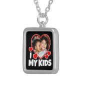 I Heart My Kids Personalized Photo Silver Plated Necklace (Front Right)