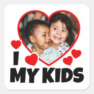 I Heart My Kids Personalized Photo Square Sticker