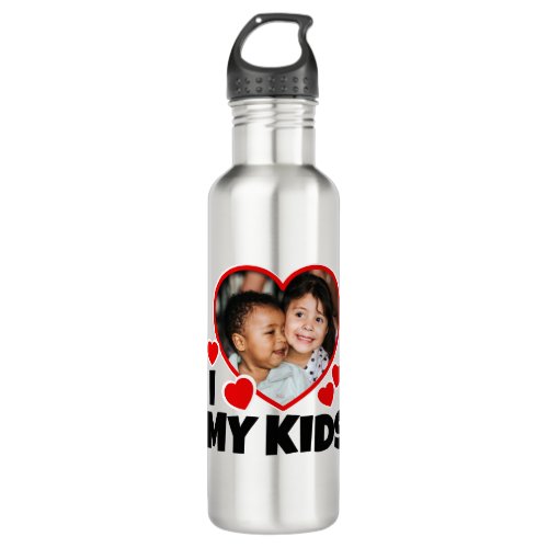 I Heart My Kids Personalized Photo Stainless Steel Water Bottle