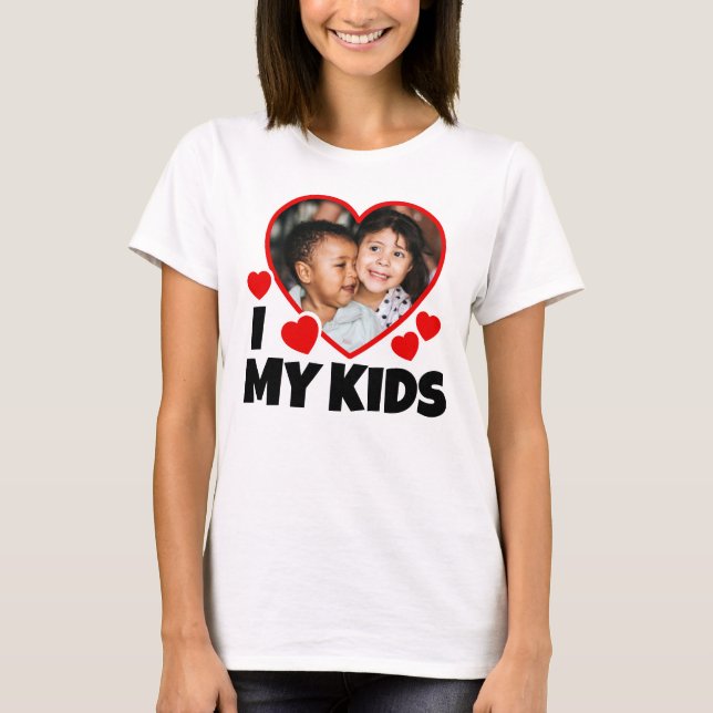 I Heart My Kids Personalized Photo  T-Shirt (Front)
