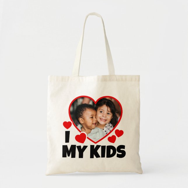 I Heart My Kids Personalized Photo Tote Bag (Front)
