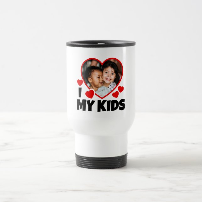 I Heart My Kids Personalized Photo Travel Mug (Center)