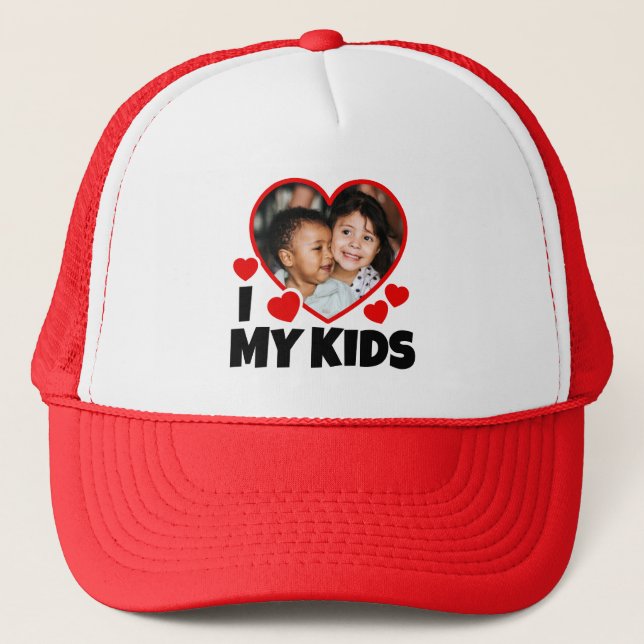 I Heart My Kids Personalized Photo Trucker Hat (Front)