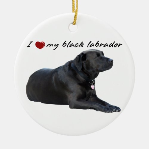 I heart my Labrador Retriever words with photo Ceramic Ornament
