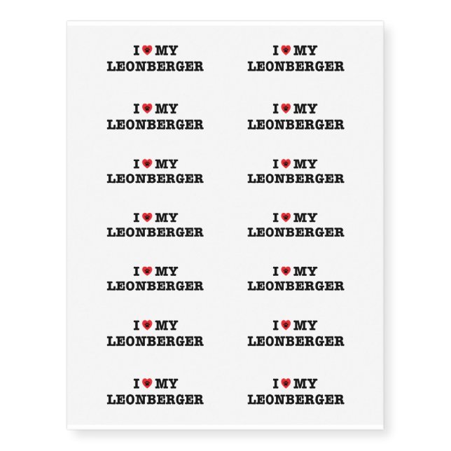 I Heart My Leonberger Temporary Tattoos (Front)