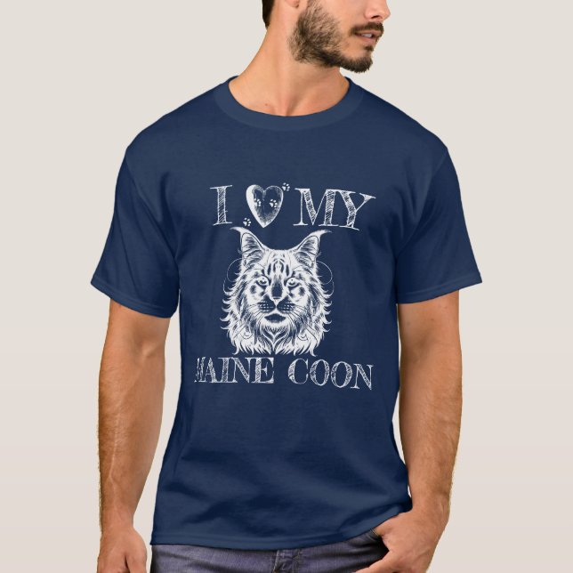 I Heart My Maine Coon, Cat Pawprints White T-Shirt (Front)