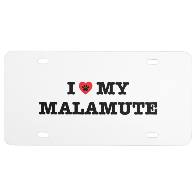 I Heart My Malamute License Plate (Front)