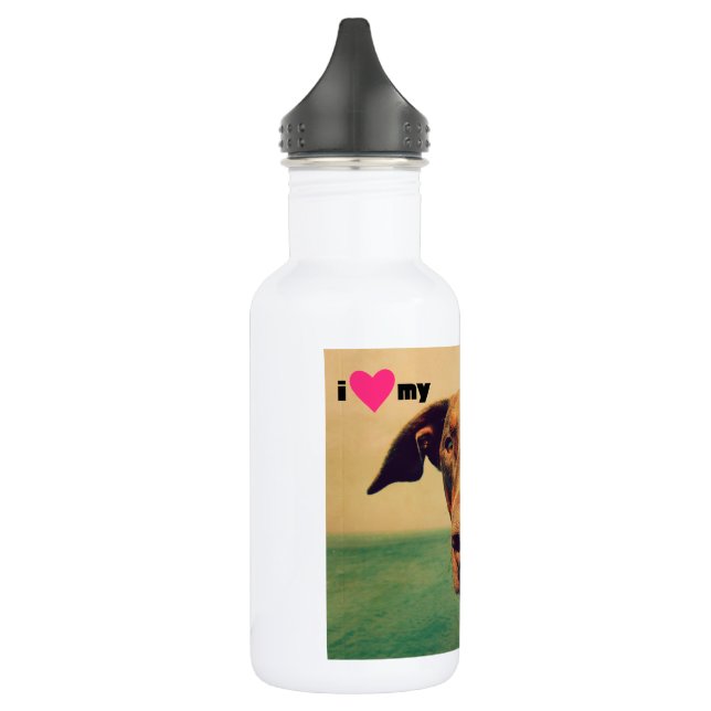 I Heart My Natural Doberman Dog Water Bottle (Left)