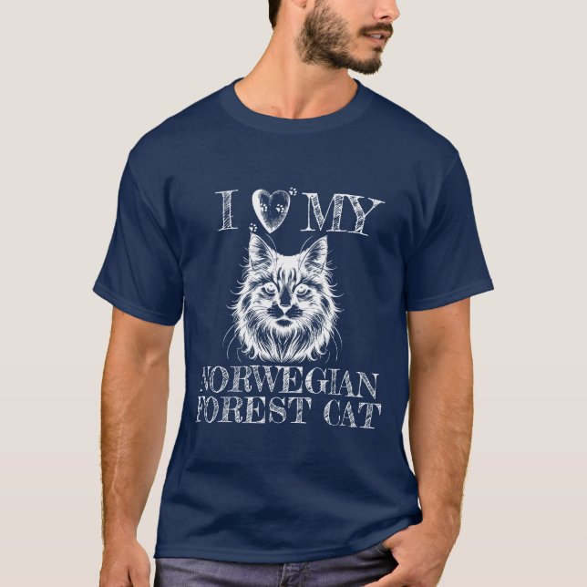 I Heart My Norwegian Forest Cat Pawprints White T-Shirt (Front)