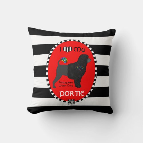 I Heart My Portie Portuguese Water Dog t_shirt Throw Pillow