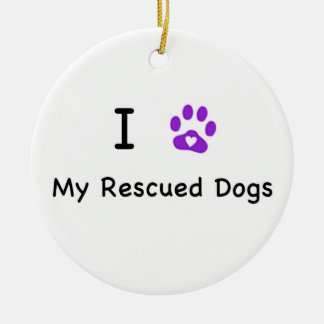 I Heart My Rescued Dogs Ceramic Ornament