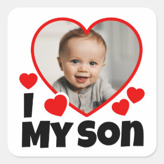 I Heart My Son Personalized Photo  Square Sticker