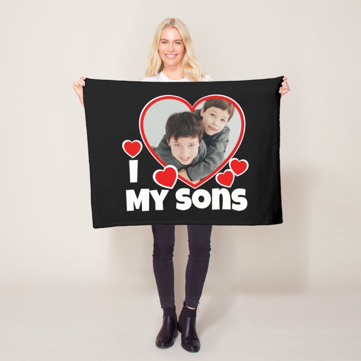 I Heart My Sons Personalized Photo Black Fleece Blanket Zazzle