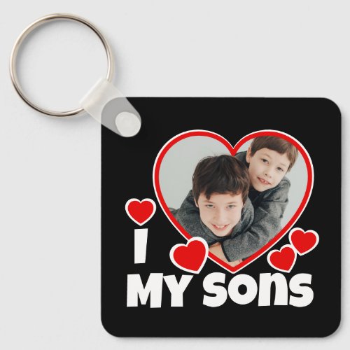 I Heart My Sons Personalized Photo Black Keychain