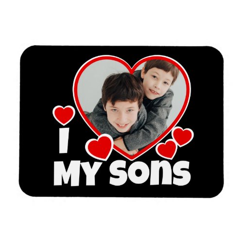 I Heart My Sons Personalized Photo Black Magnet