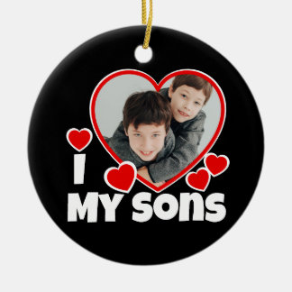 I Heart My Sons Personalized Photo Ceramic Ornament