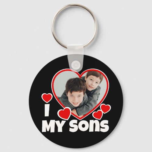 I Heart My Sons Personalized Photo Keychain