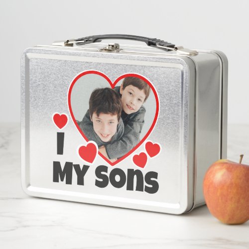 I Heart My Sons Personalized Photo Metal Lunch Box