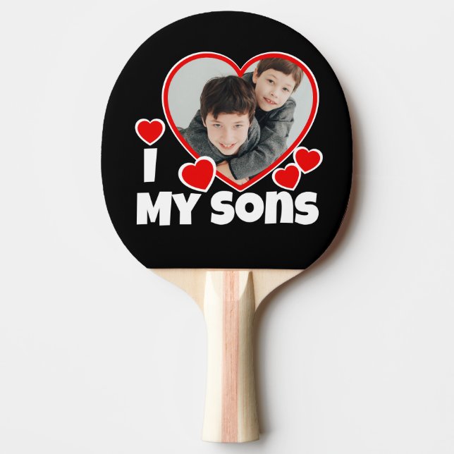 I Heart My Sons Personalized Photo Ping Pong Paddle (Front)