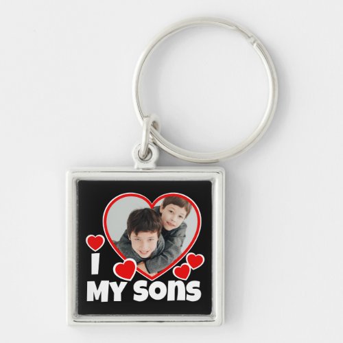 I Heart My Sons Personalized Photo Square Keychain