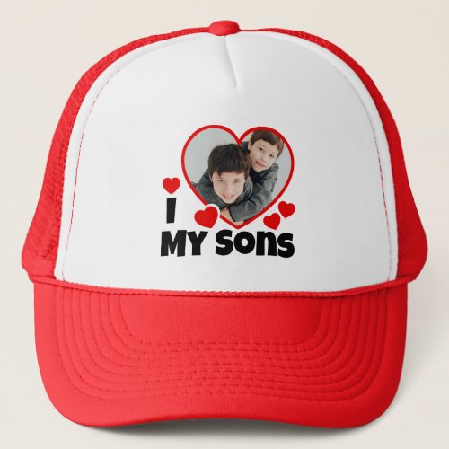 I Heart My Sons Personalized Photo Trucker Hat
