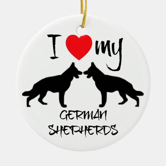 I Heart My Two German Shepherd Dogs Ceramic Ornament (Front)