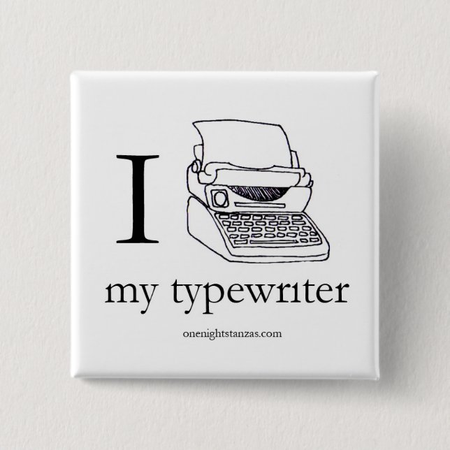 I heart my typewriter pin, square button (Front)
