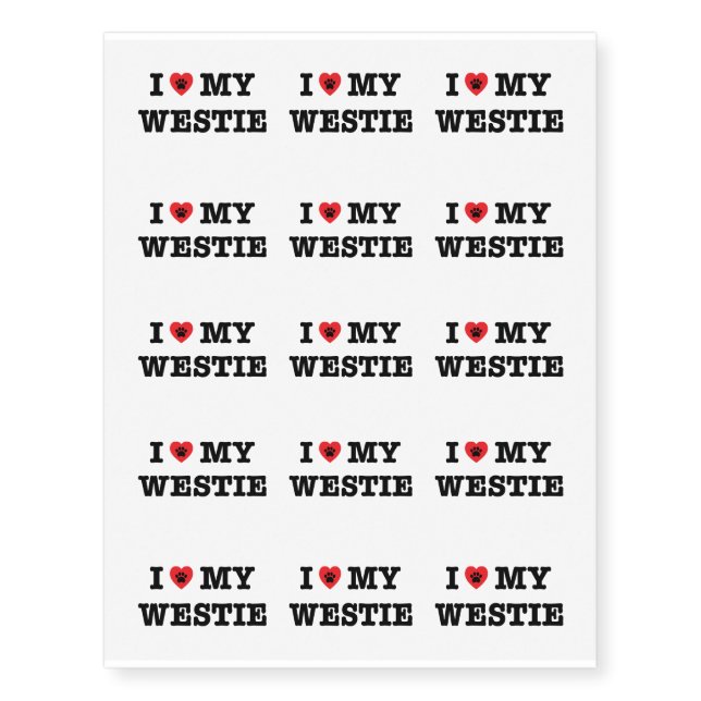 I Heart My Westie Temporary Tattoos (Front)