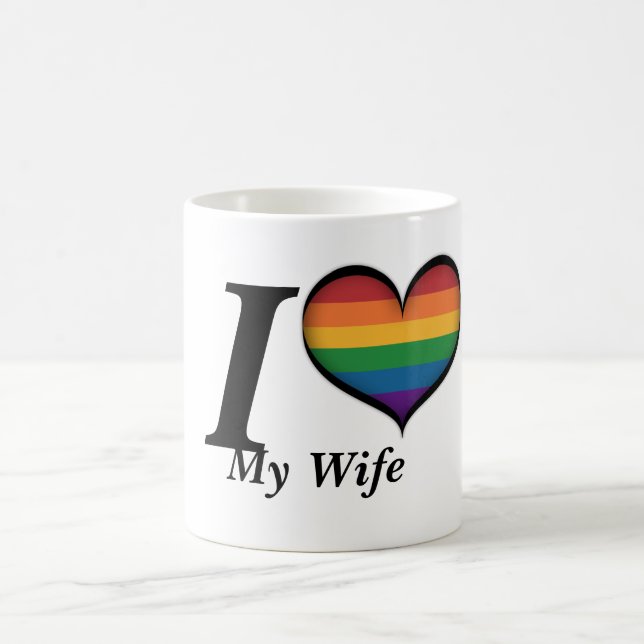 I Heart My Wife Lesbian Pride Typography Coffee Mug (Center)