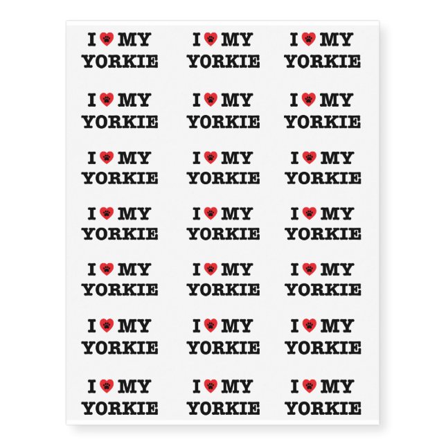 I Heart My Yorkie Temporary Tattoos (Front)