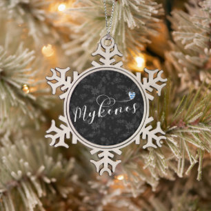 I Heart Mykonos, Greece Snowflake Pewter Christmas Ornament