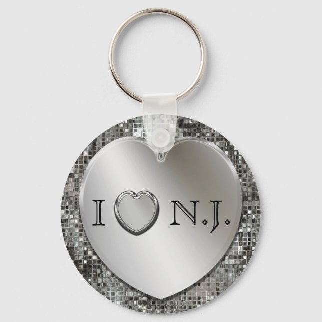 I Heart N.J. Silver Heart Keychain (Front)