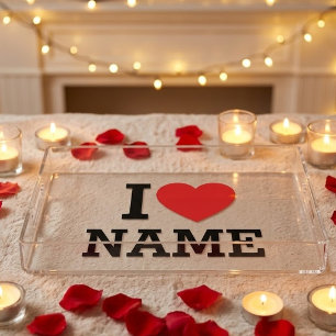I Heart Name Acrylic Tray