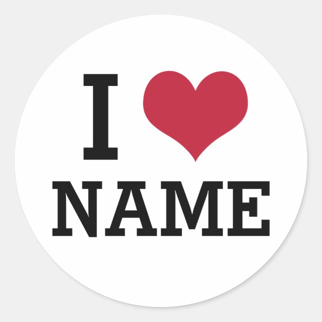 I Heart Name Classic Round Sticker (Front)