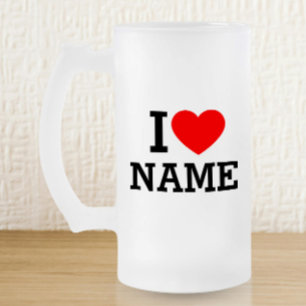 I Heart Name Frosted Glass Beer Mug