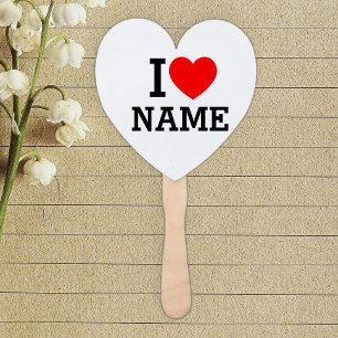 I Heart Name Hand Fan