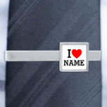 I Heart Name Silver Finish Tie Bar<br><div class="desc">Write your desired Name or Text on the name Section.</div>