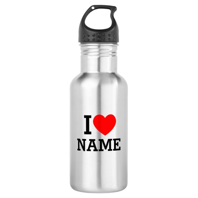 I Heart Name Stainless Steel Water Bottle (Front)