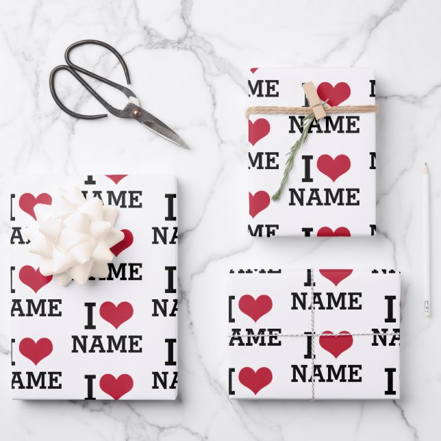 I Heart Name Wrapping Paper Sheets (Front)